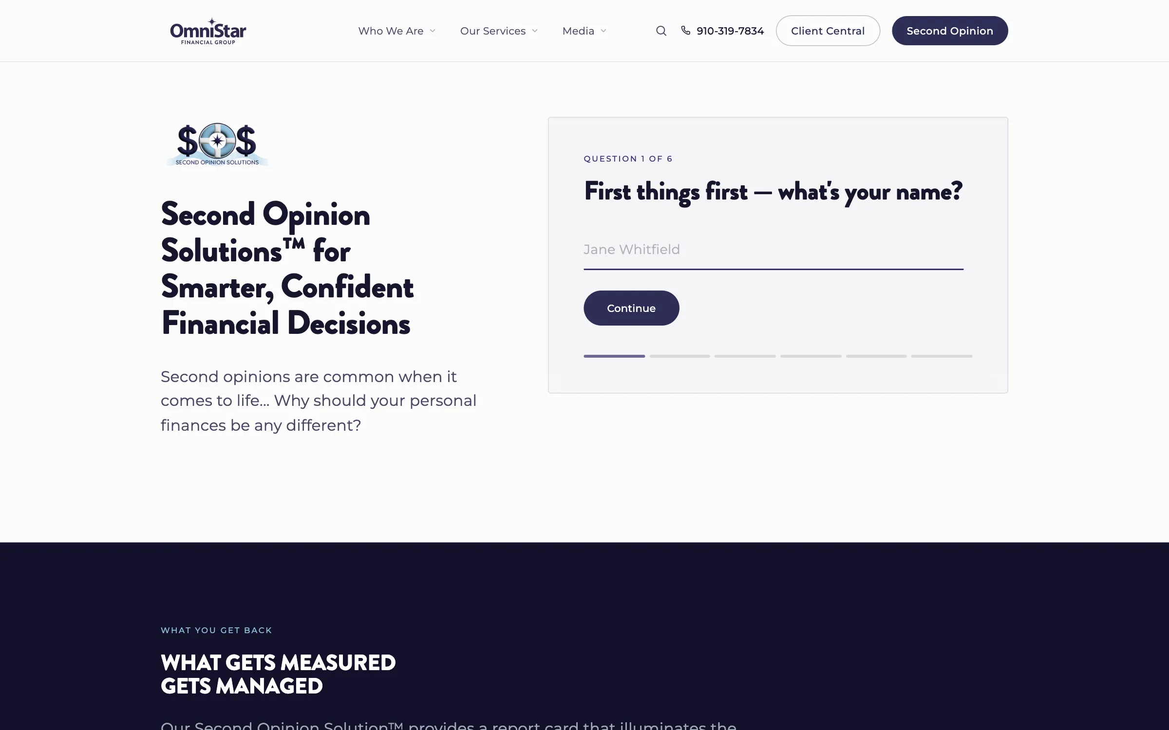OmniStar Financial Group: A guided Second Opinion enquiry in place of a plain contact form.